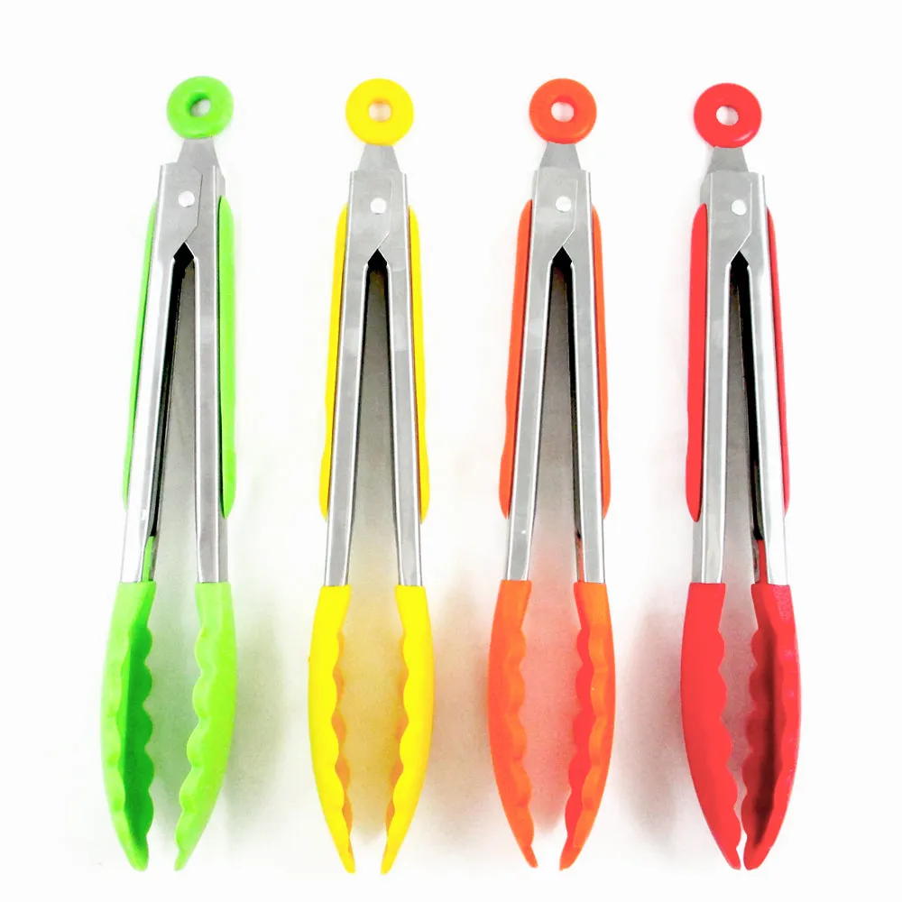 1 Kitchen Tong Food Grade Stainless Steel Silicone Locking Turner Kitchen Utensil
