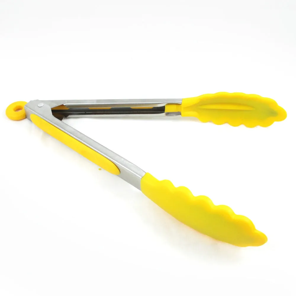 1 Kitchen Tong Food Grade Stainless Steel Silicone Locking Turner Kitchen Utensil