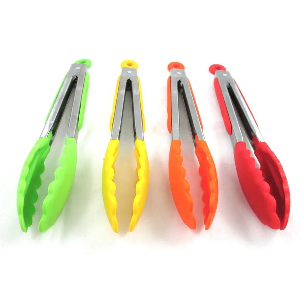 1 Kitchen Tong Food Grade Stainless Steel Silicone Locking Turner Kitchen Utensil