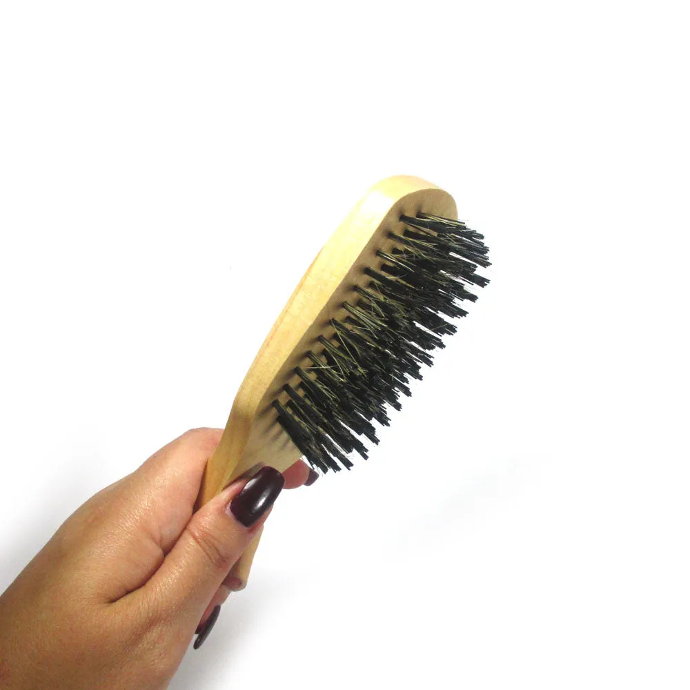 1 Men Boar Hair Brush Bristle Beard Mustache Soft Hard Palm Round Wood Handle