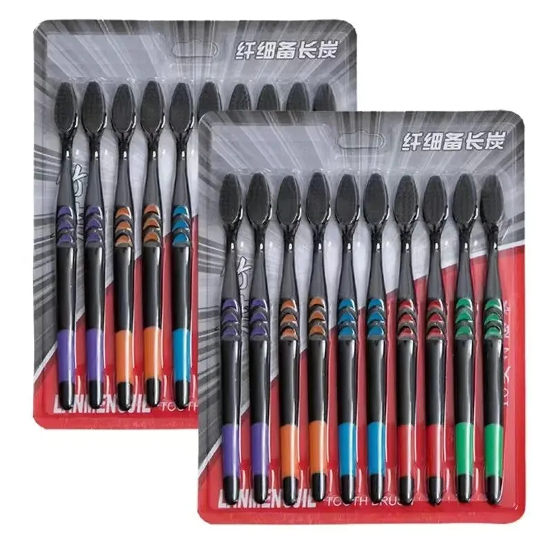 10 Piece Soft Bristle Bamboo Charcoal Toothbrush Set for Couples