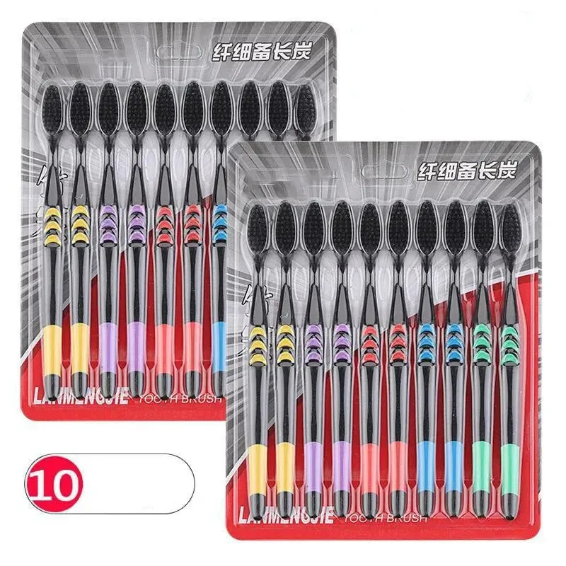 10 Piece Soft Bristle Bamboo Charcoal Toothbrush Set for Couples