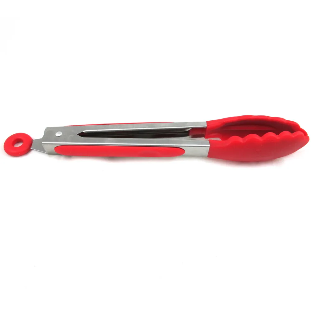 2 Silicone Kitchen Tongs Stainless Steel Non-Stick Tip Heat Resistant Cook Serve