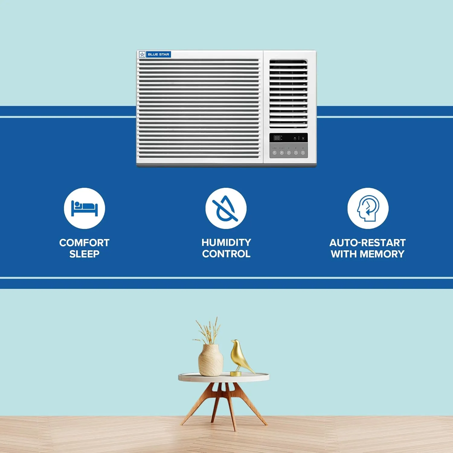 Blue Star WFE318P 1.5 Ton 3 Star Fixed Speed Window AC (Copper, Turbo Cool, Fan Modes-Auto/High/Medium/Low, Hydrophilic Blue Fins, Dust Filters, Self-Diagnosis, White)