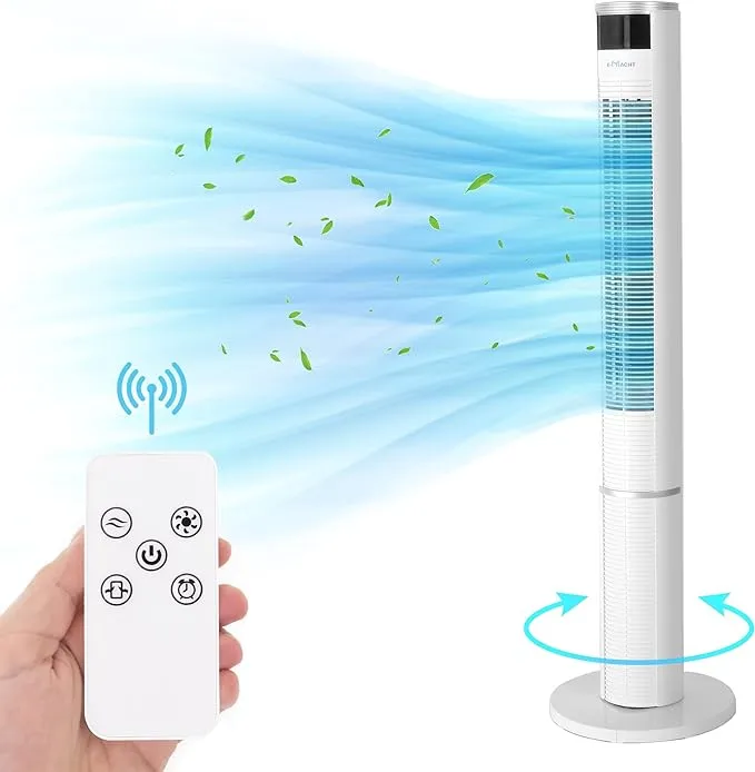 E-Macht 43" Electric Standing Bladeless Tower Fan with Remote, 3 Speed Setting & Auto-off Timer