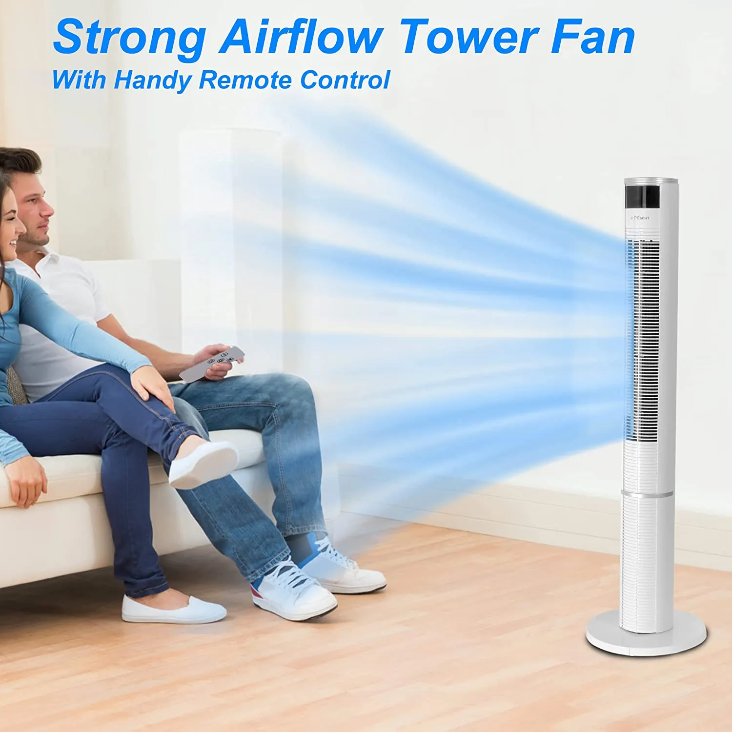 E-Macht 43" Electric Standing Bladeless Tower Fan with Remote, 3 Speed Setting & Auto-off Timer