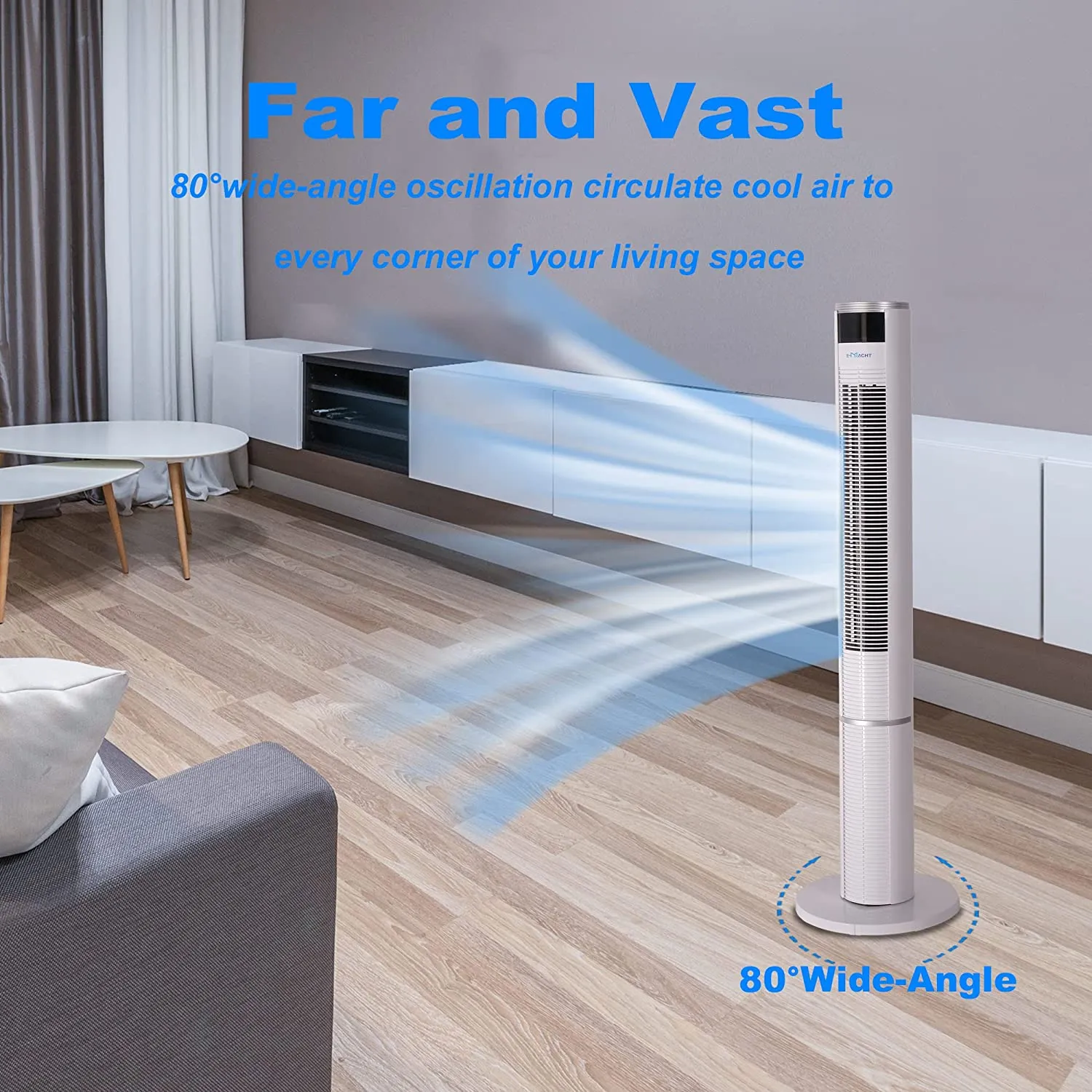 E-Macht 43" Electric Standing Bladeless Tower Fan with Remote, 3 Speed Setting & Auto-off Timer