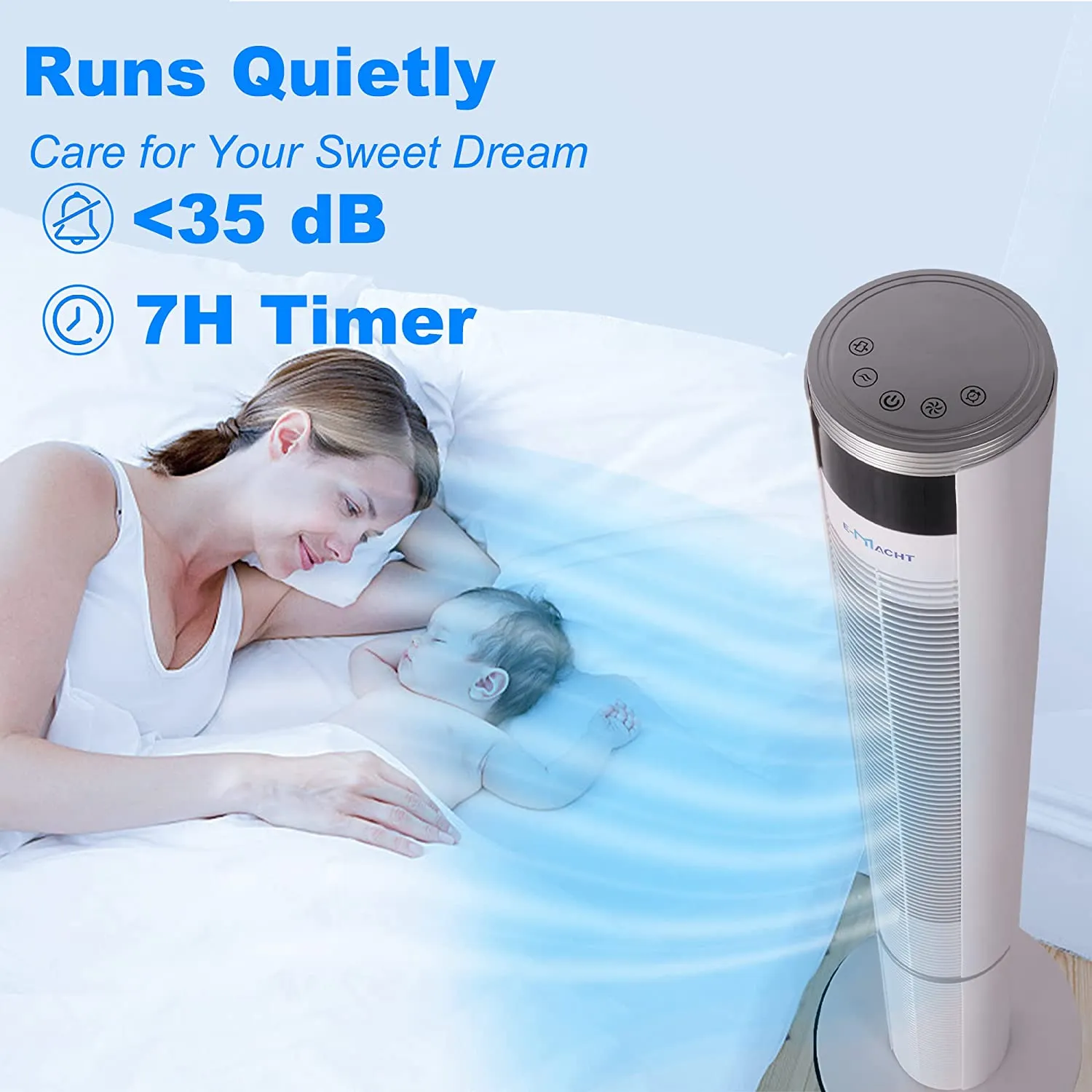 E-Macht 43" Electric Standing Bladeless Tower Fan with Remote, 3 Speed Setting & Auto-off Timer