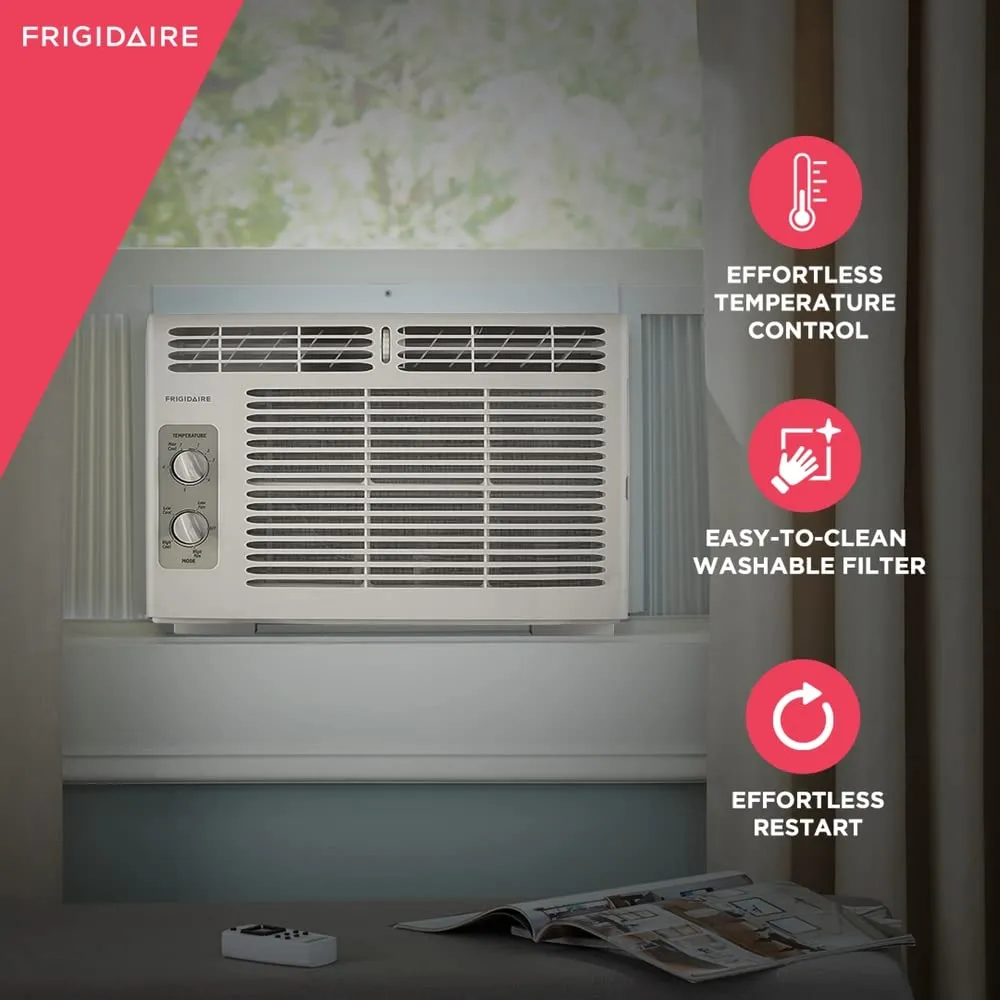 Frigidaire FFRA051WAE Window-Mounted Room Air Conditioner, 5,000 BTU with Temperature Control and Easy-to-Clean Washable Filter, in White
