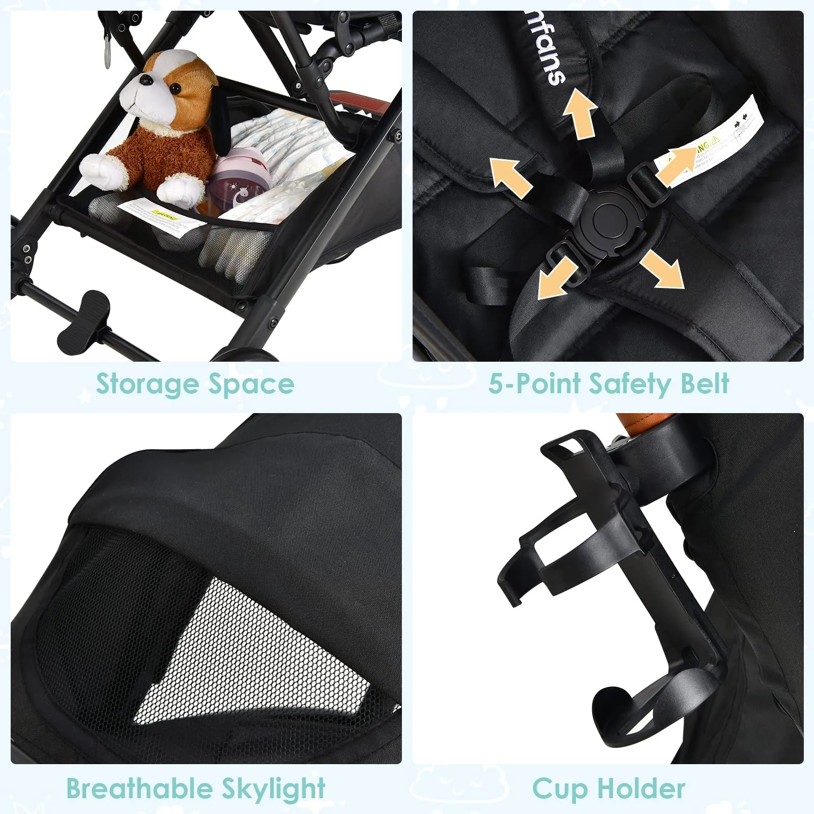 INFANS Lightweight Baby Stroller, Compact Stroller, One-Hand Fold Travel Stroller for Airplane, Infant Stroller for 0-36 Month