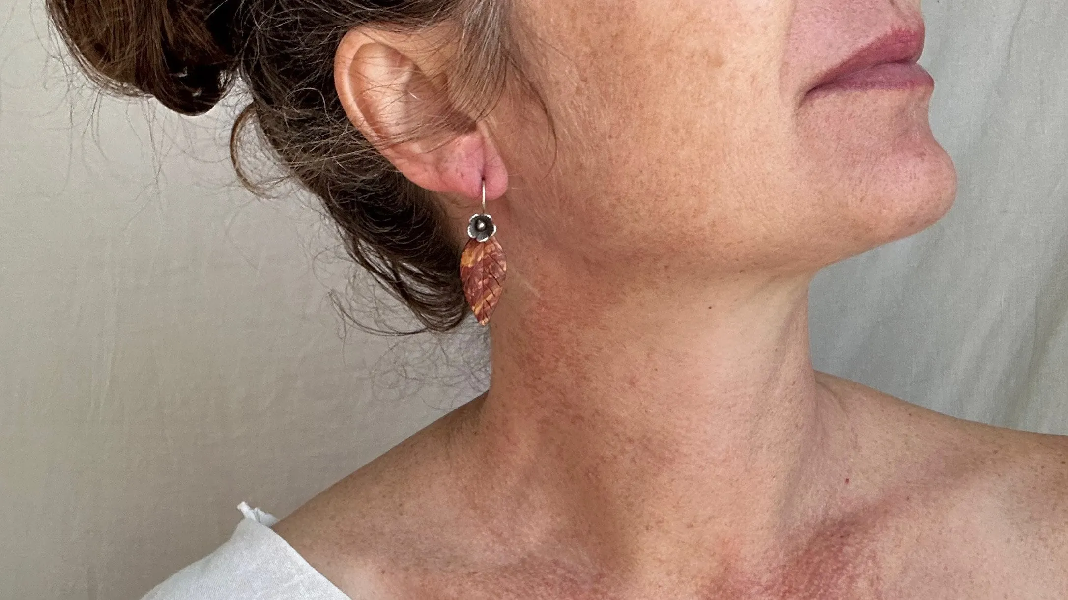Jasper Leaf Earrings. Sterling Silver. Atelier Aadya. 2219