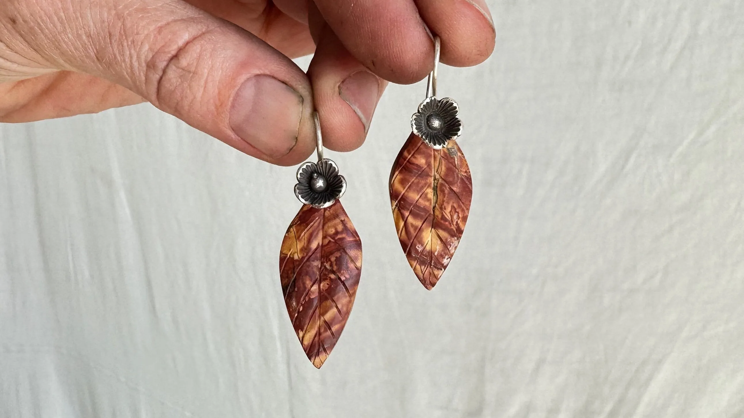 Jasper Leaf Earrings. Sterling Silver. Atelier Aadya. 2219