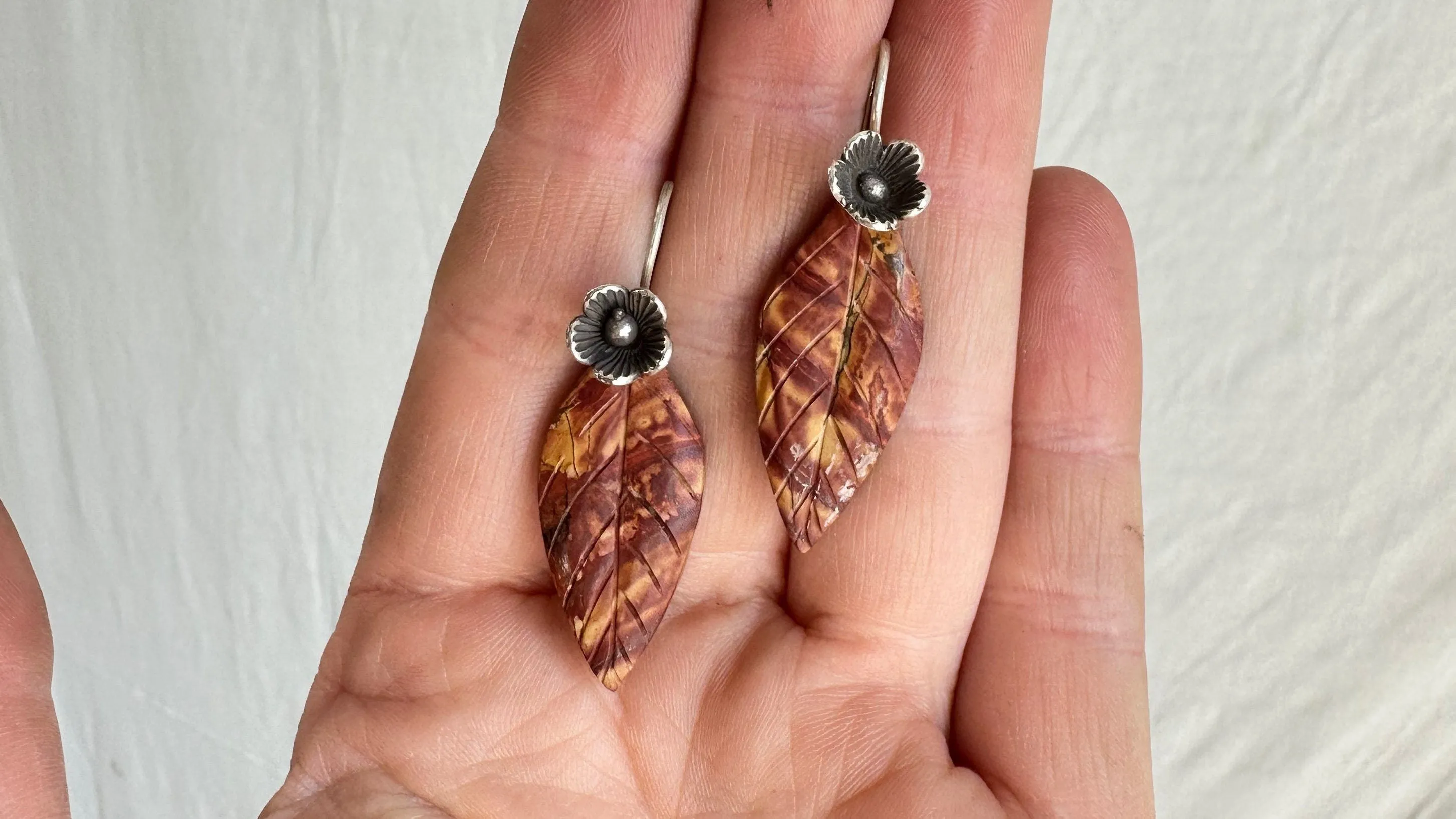 Jasper Leaf Earrings. Sterling Silver. Atelier Aadya. 2219