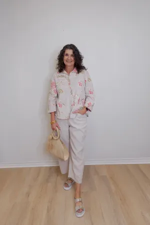 Linen Pleat Button Capri