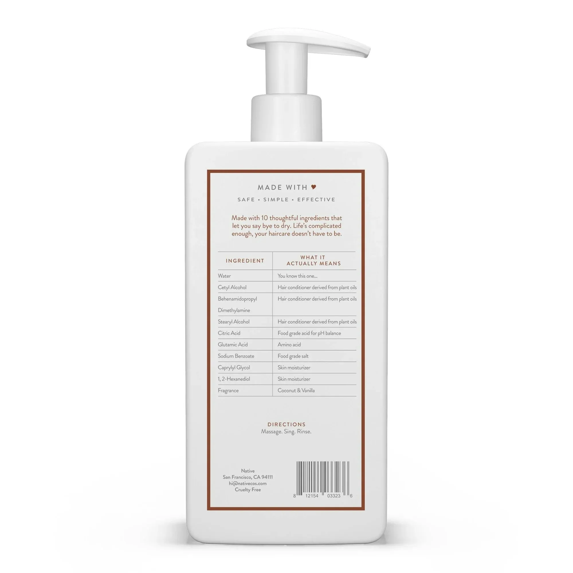 Native Moisturizing Conditioner, Coconut & Vanilla, Sulfate & Paraben Free, 16.5 oz