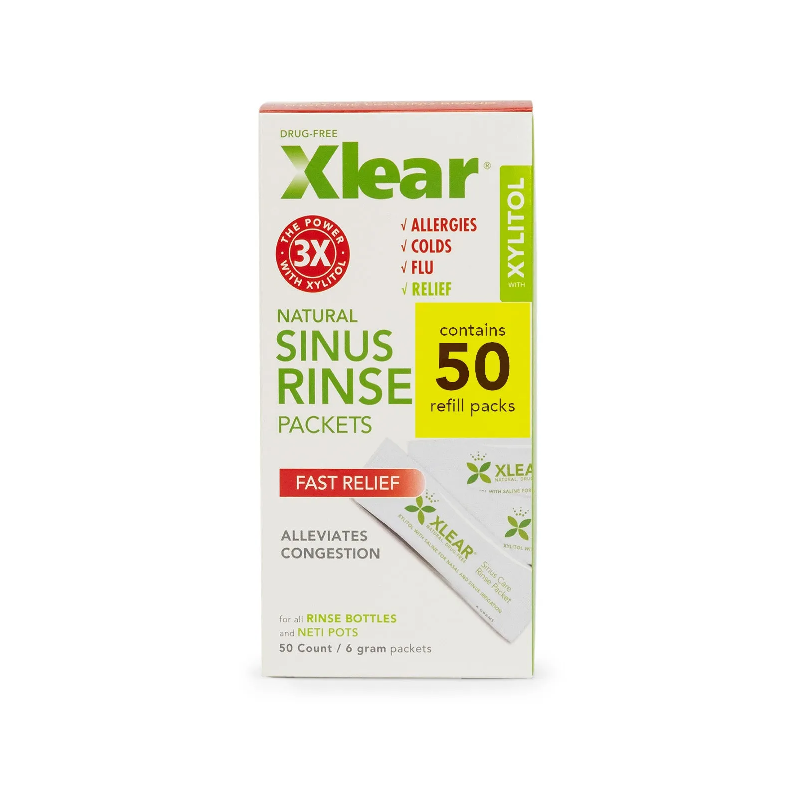 Natural Sinus Rinse Packets with Xylitol Refill Solution (6g x 50 pkts)
