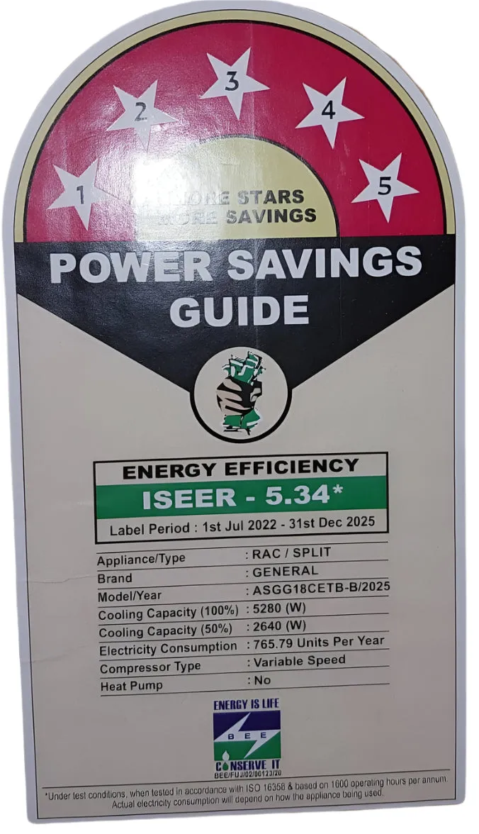 OGENERAL ASGG18CETB-B 1.5 Ton 5 Star Inverter Split AC (2025 Model) | Powerful Cooling | Copper Condenser | PM 2.5 Filter | Free Installation