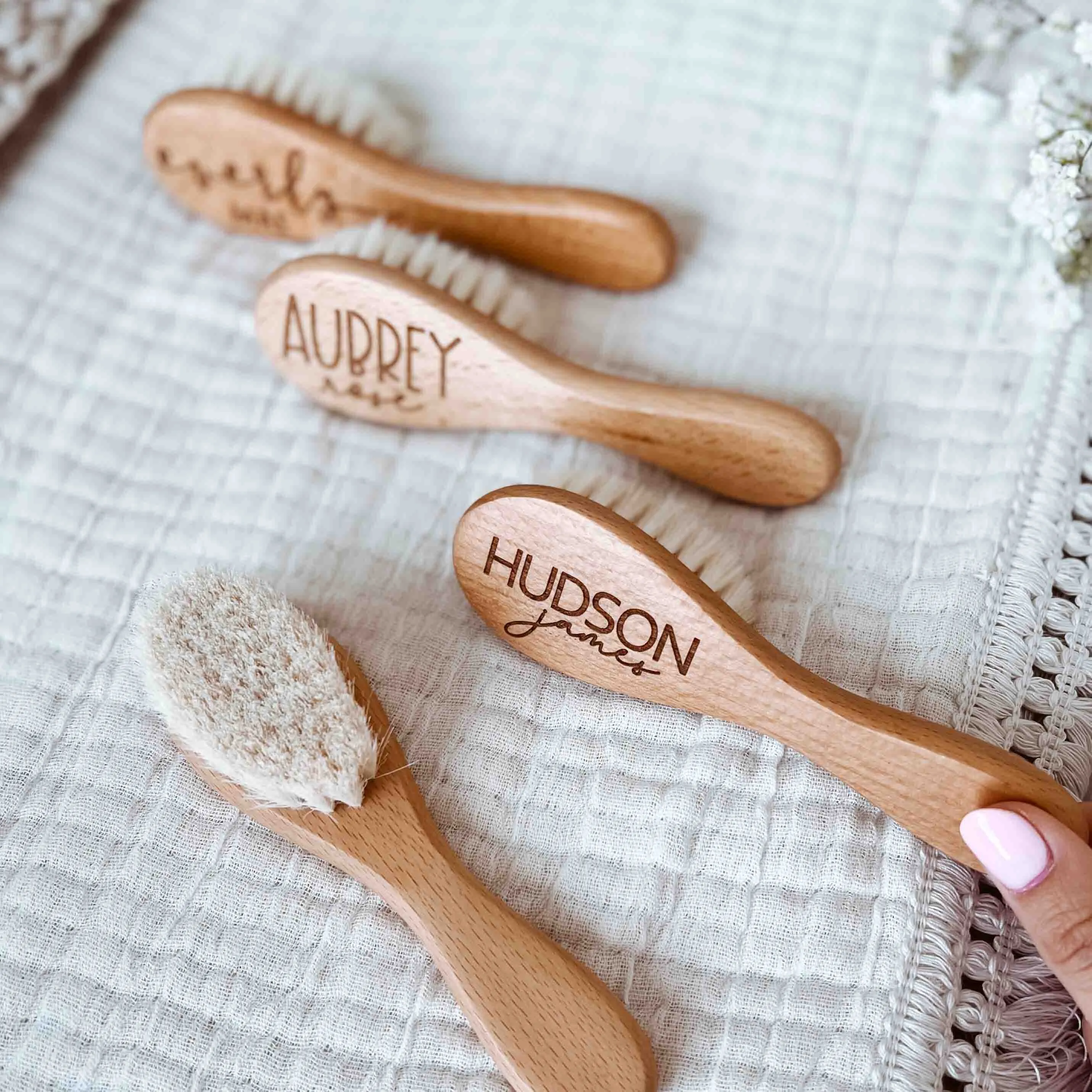 Personalized Wooden Baby Brush | Sweet Script