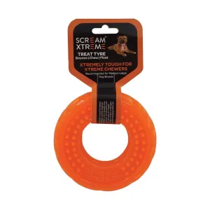 Scream Xtreme Treat Tyre Medium/Large Orange Dog Toy